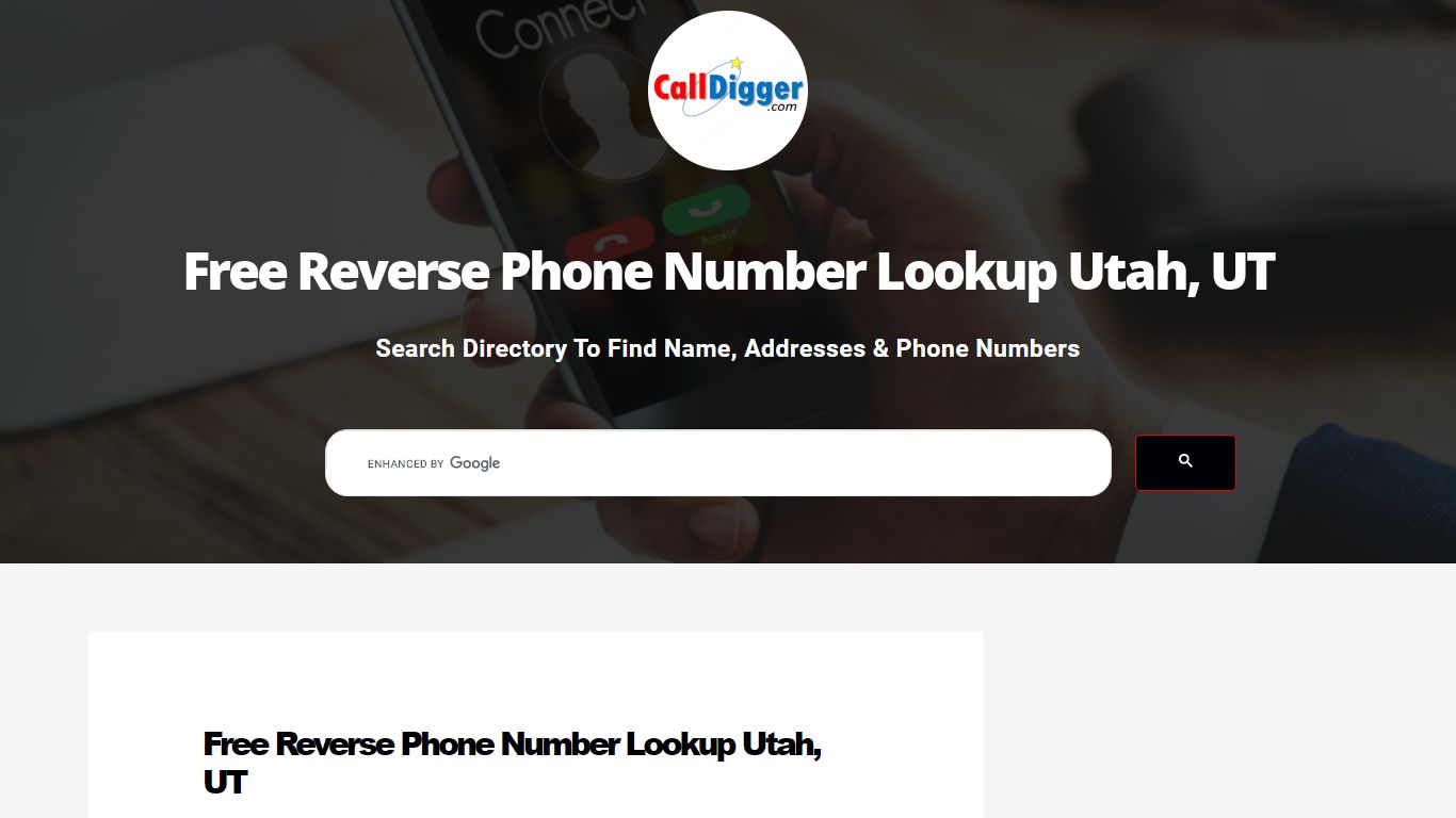 Free Reverse Phone Number Lookup Utah, UT - calldigger.com